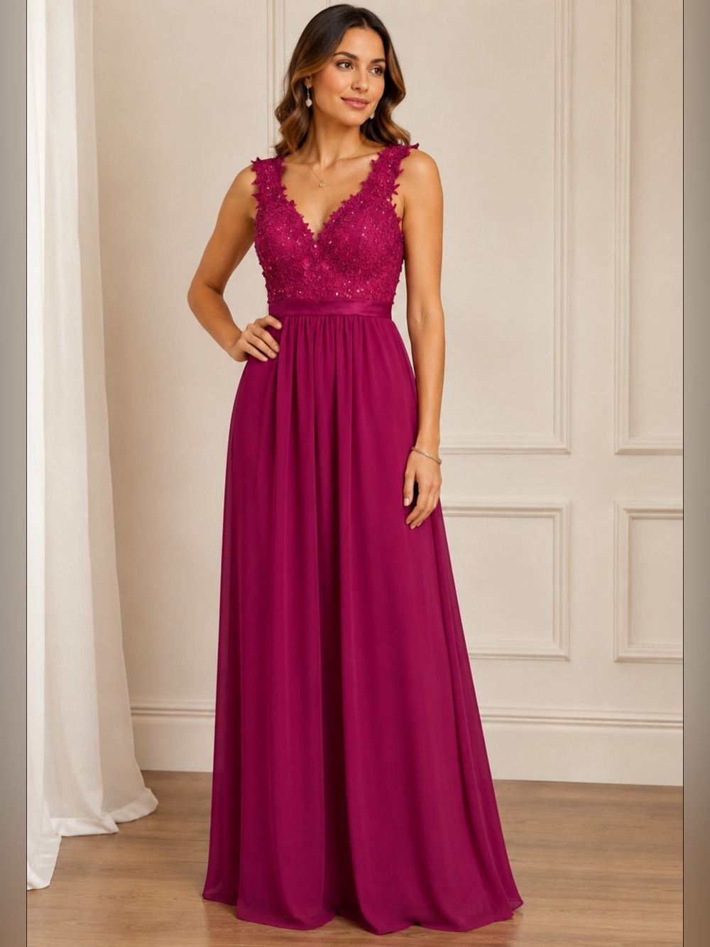 YISHAER Burgundy Floral Lace Appliqué Prom Evening Gown Dress Size 4 - Picture 1 of 9